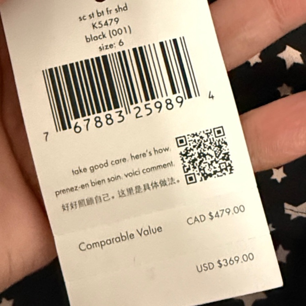 Kate Spade New York Star Print Shirt Dress Black Pink Tie Waist Ruffle Hem NWT 6 - Picture 10 of 11